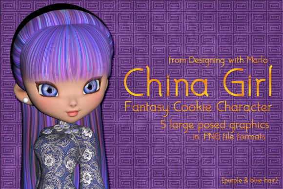 China Girl Purple Blue Hair Graphics